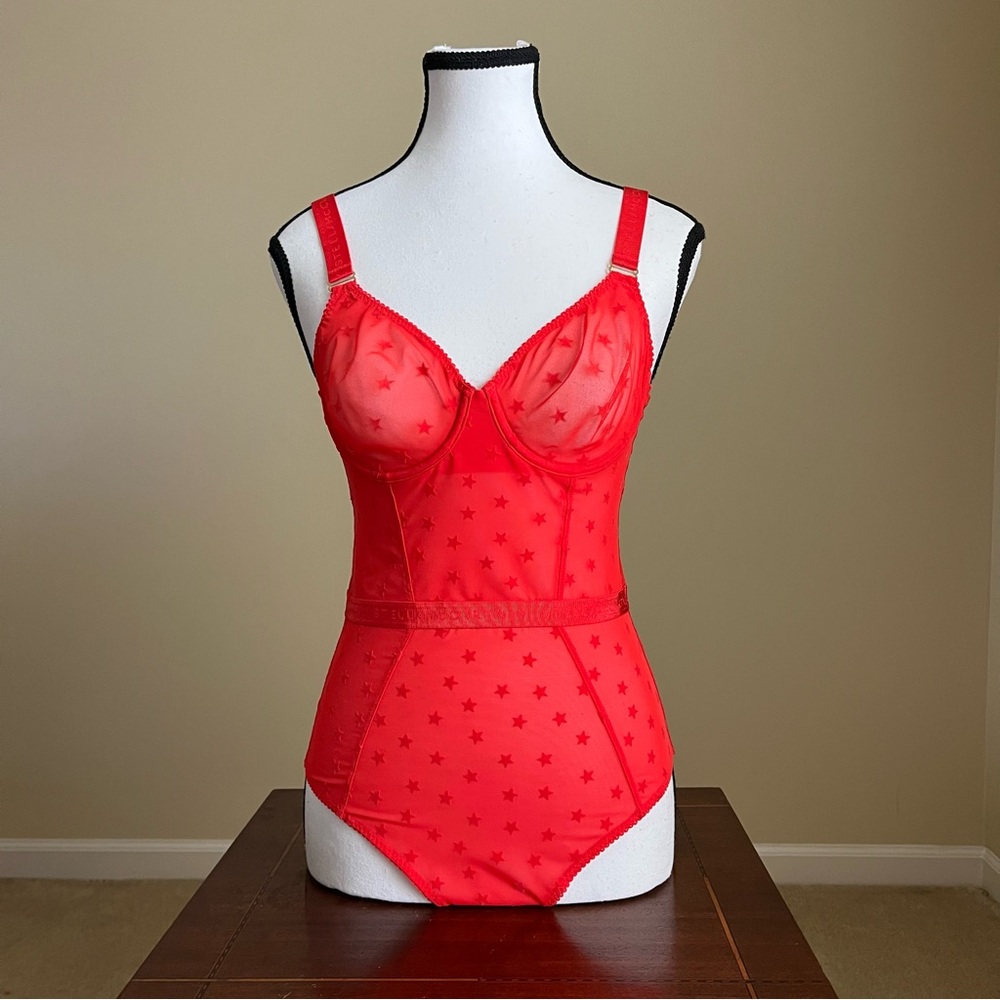 NWT - Stella McCartney - Betty Twinkling Sheer Bodysuit in Vermillian Red - M